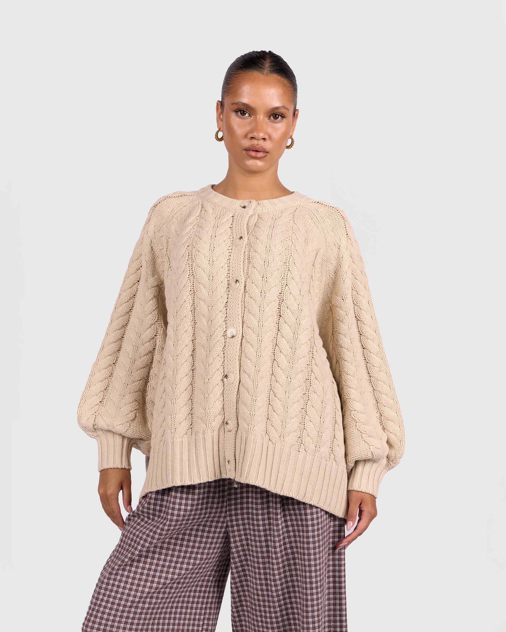 Georgia Knit Cardi in Beige | Breastfeeding Friendly Women's