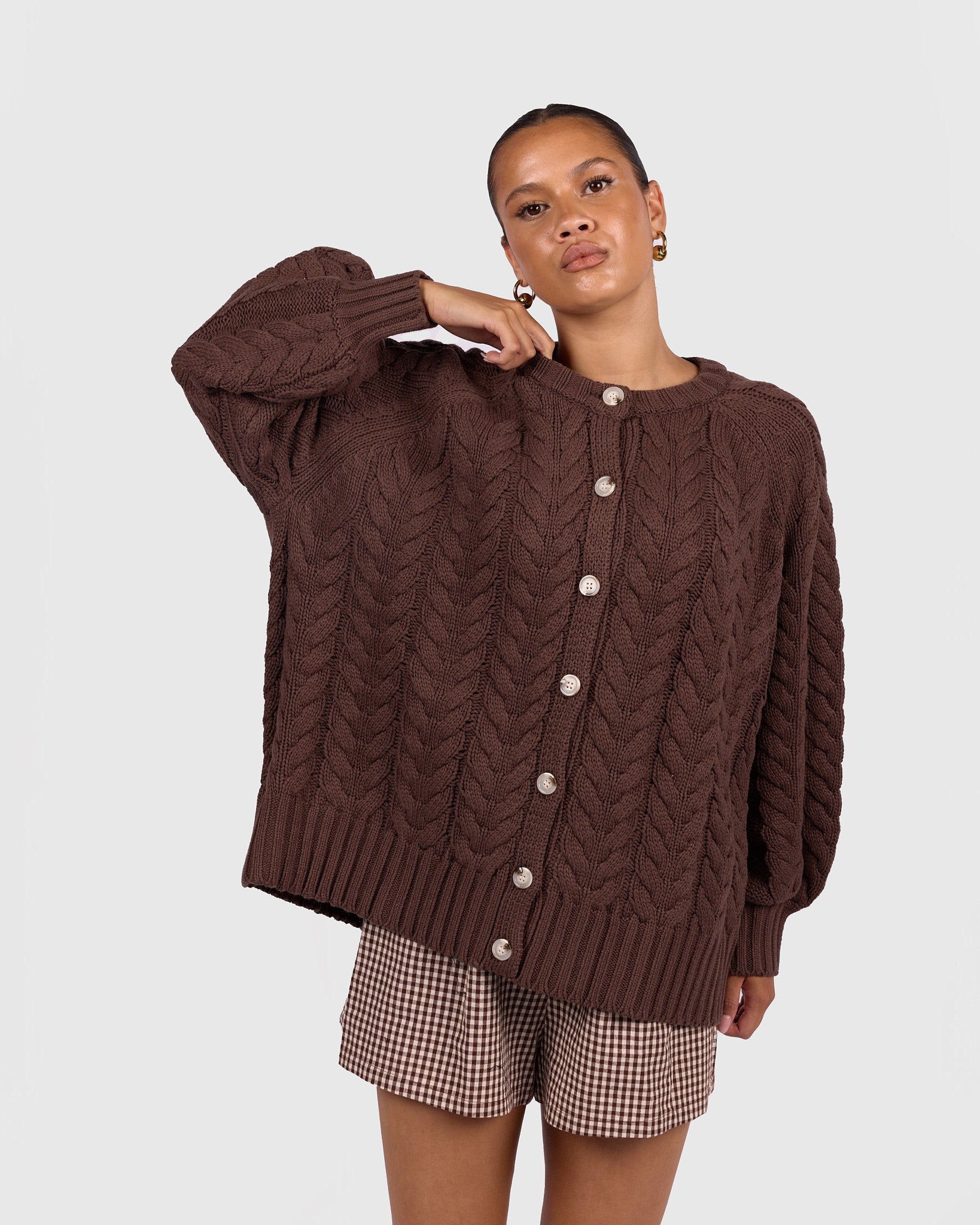 Georgia Knit Cardi in Chocolate | Breastfeeding Friendly Women's