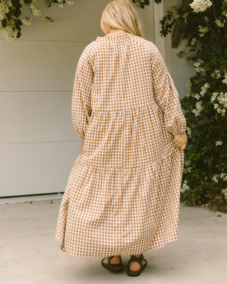 Maxi Avalon Smock Dress | Caramel Gingham