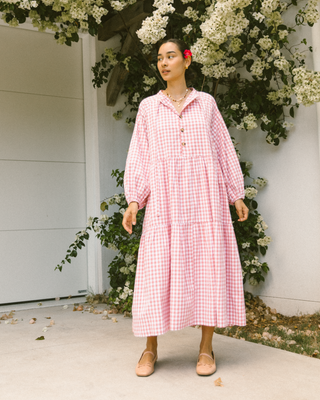 Maxi Avalon Smock Dress | Pink Gingham