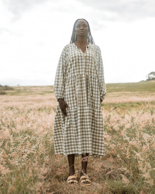 Maxi Avalon Smock Dress | Green Gingham