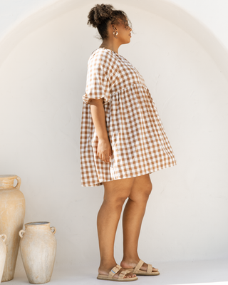 Edie Mini Dress | Brown Gingham