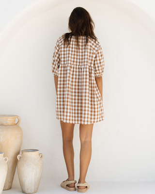 Edie Mini Dress | Brown Gingham