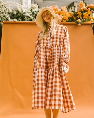 Maxi Avalon Smock Dress | Rust Gingham