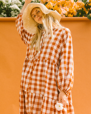 Maxi Avalon Smock Dress | Rust Gingham