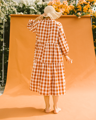 Maxi Avalon Smock Dress | Rust Gingham