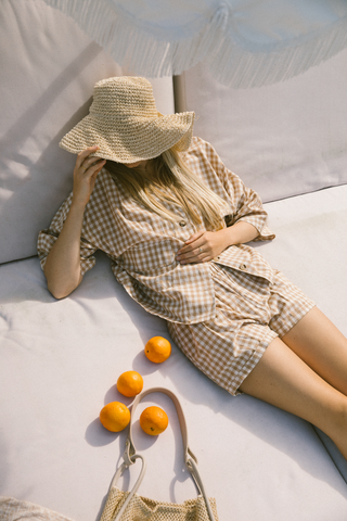 Women's Lounge Set | Caramel Gingham