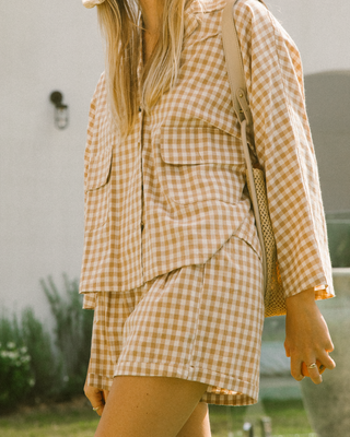 Women's Lounge Set | Caramel Gingham