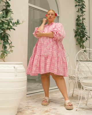 Avalon Smock Dress | Pink Gingham Embroidery