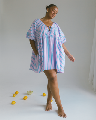 Frankie Dress | Purple & Blue Stripe