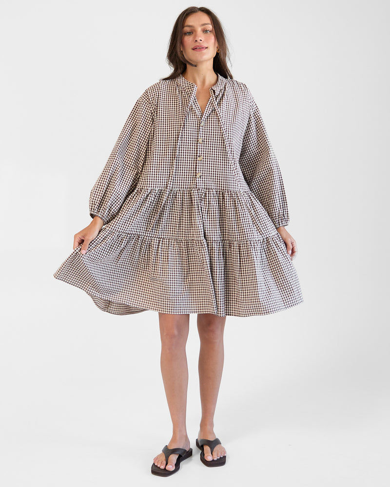 Avalon Smock Dress | Toffee Gingham