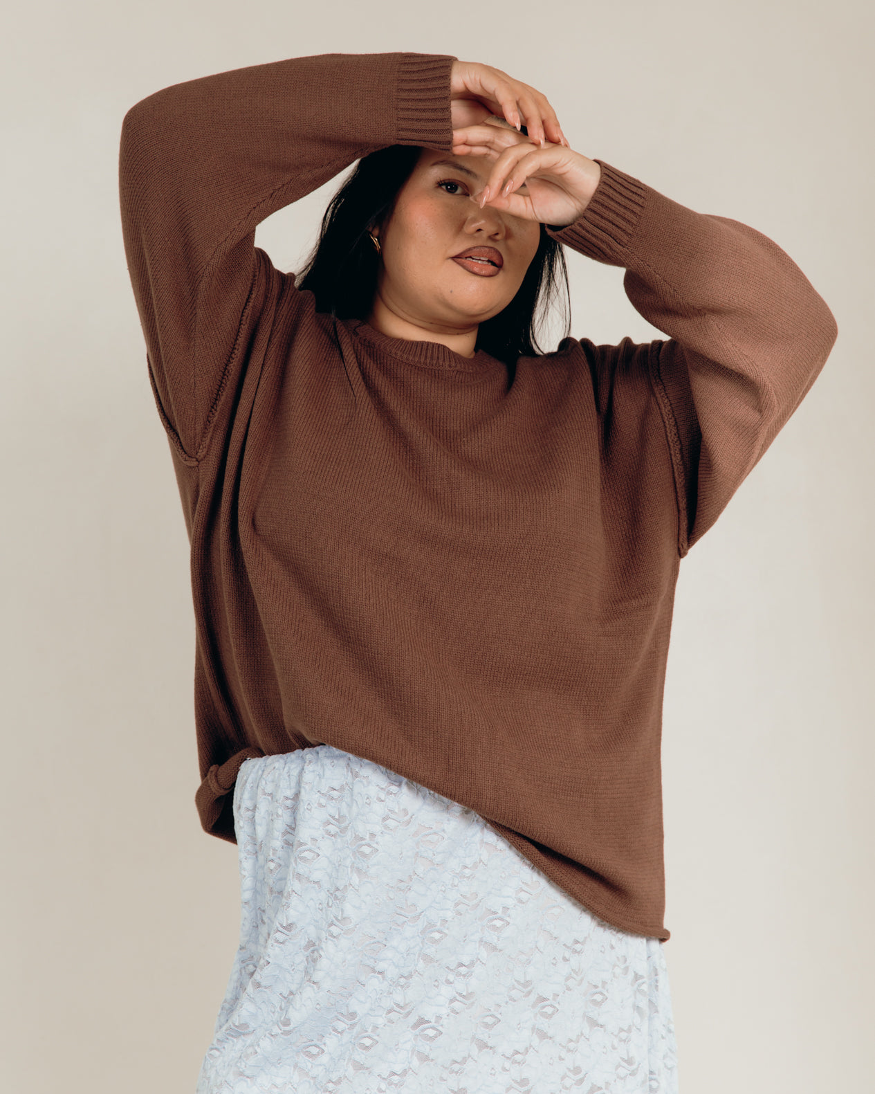 Ellie Knit Jumper in Chocolate - Stretchy & Comfortable Knitwear - The Lullaby Club