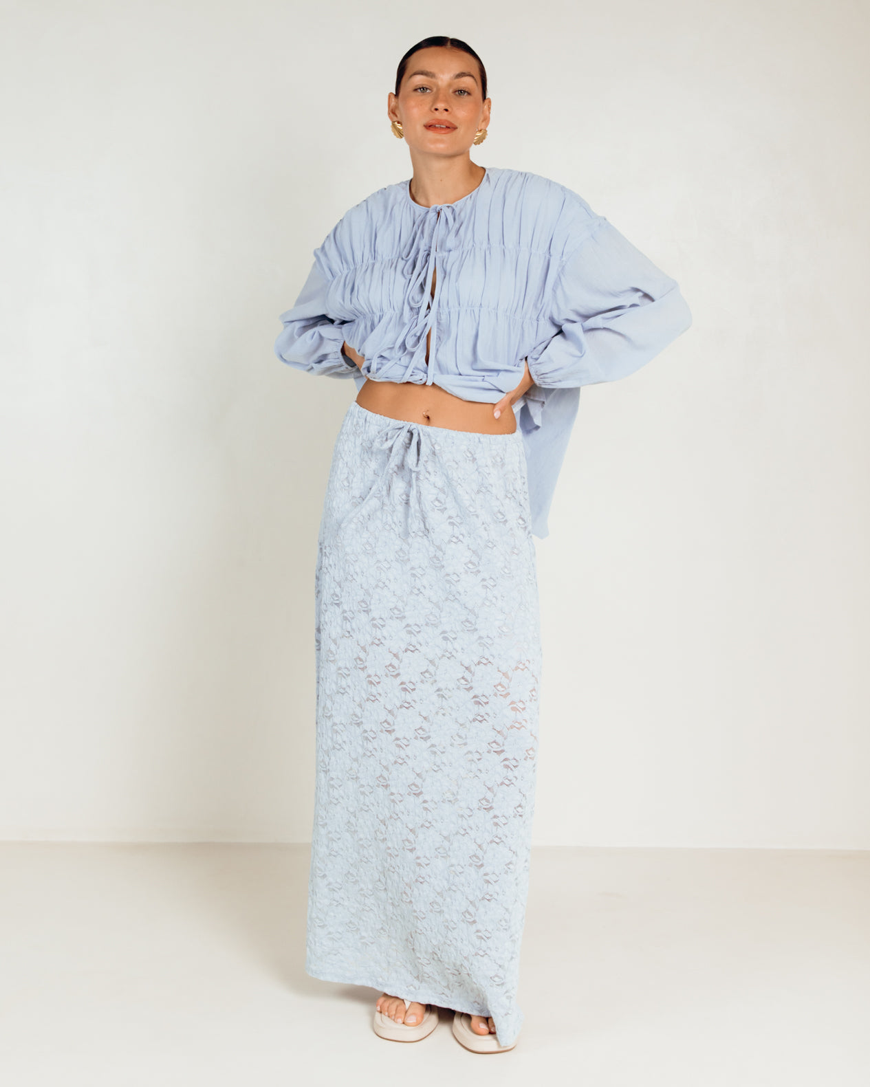 Lacey Skirt in Blue Lacey - Adjustable Drawstring Waistband - The Lullaby Club 