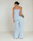 Lola Pants in Blue Pinstripe - Maternity and Postpartum Friendly Pinstripe Trousers - The Lullaby Club