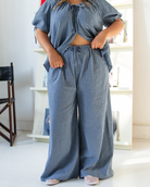 Lola Pants in Navy Gingham - Adjustable Elastic Waistband - The Lullaby Club