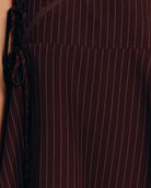 Lulu Wrap Mini Dress in Chocolate Pinstripe - Lace Lined Wrap Top - The Lullaby Club