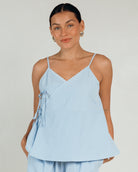 Lulu Wrap Top in Blue Pinstripe - Breastfeeding Friendly Ties - The Lullaby Club