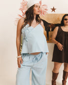 Lulu Wrap Top in Blue Pinstripe - Maternity & Postpartum Friendly Top - The Lullaby Club