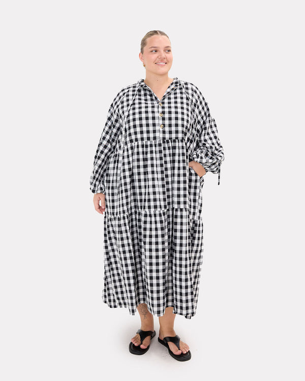 FINAL SALE | Maxi Avalon Smock Dress | Black Gingham