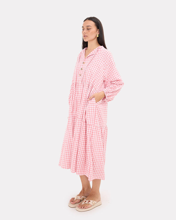 FINAL SALE | Maxi Avalon Smock Dress | Pink Gingham