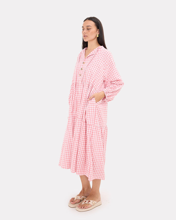 FINAL SALE | Maxi Avalon Smock Dress | Pink Gingham