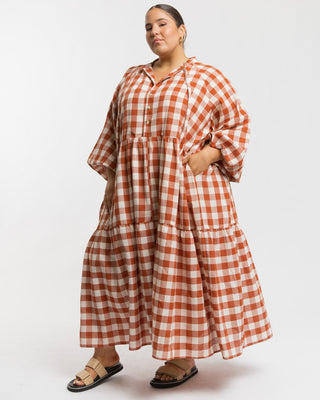 Maxi Avalon Smock Dress | Rust Gingham