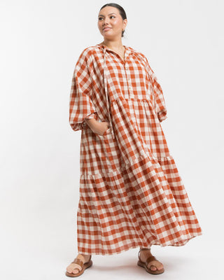 Maxi Avalon Smock Dress | Rust Gingham