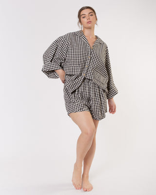 The Lullaby Club_Womens Lounge Set_Cotton/linen button up shirt and shorts