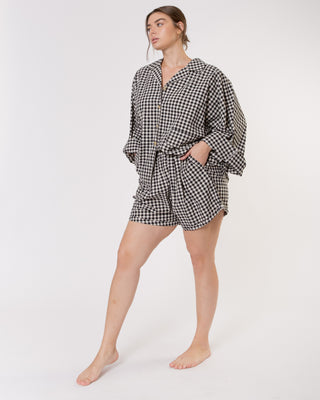 The Lullaby Club_Womens Lounge Set_Cotton/linen button up shirt and shorts