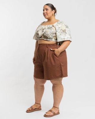 WAREHOUSE SALE | Maggie Tailored Shorts | Brown