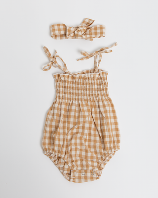 Charli Romper | Caramel Gingham