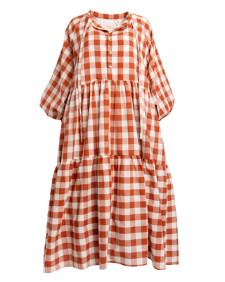 Maxi Avalon Smock Dress | Rust Gingham