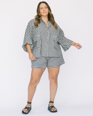 The Lullaby Club_Womens Lounge Set_Cotton/linen button up shirt and shorts