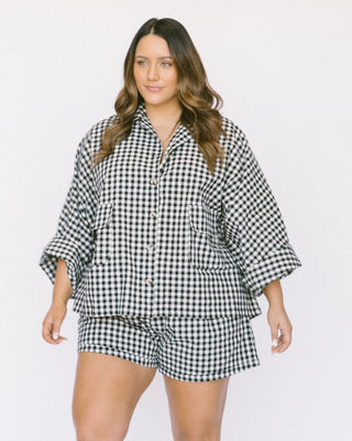 The Lullaby Club_Womens Lounge Set_Cotton/linen button up shirt and shorts