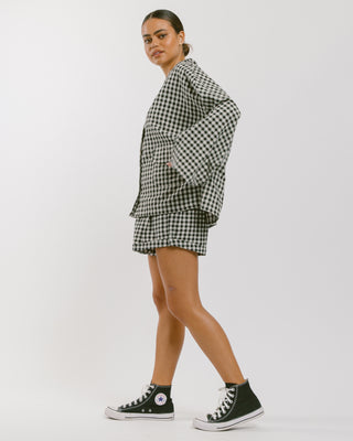 The Lullaby Club_Womens Lounge Set_Cotton/linen button up shirt and shorts